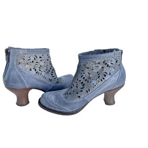 Womens Neosens Gray Leather Cutout Heeled Ankle Shoes Booties Spain EU 36/ US 6